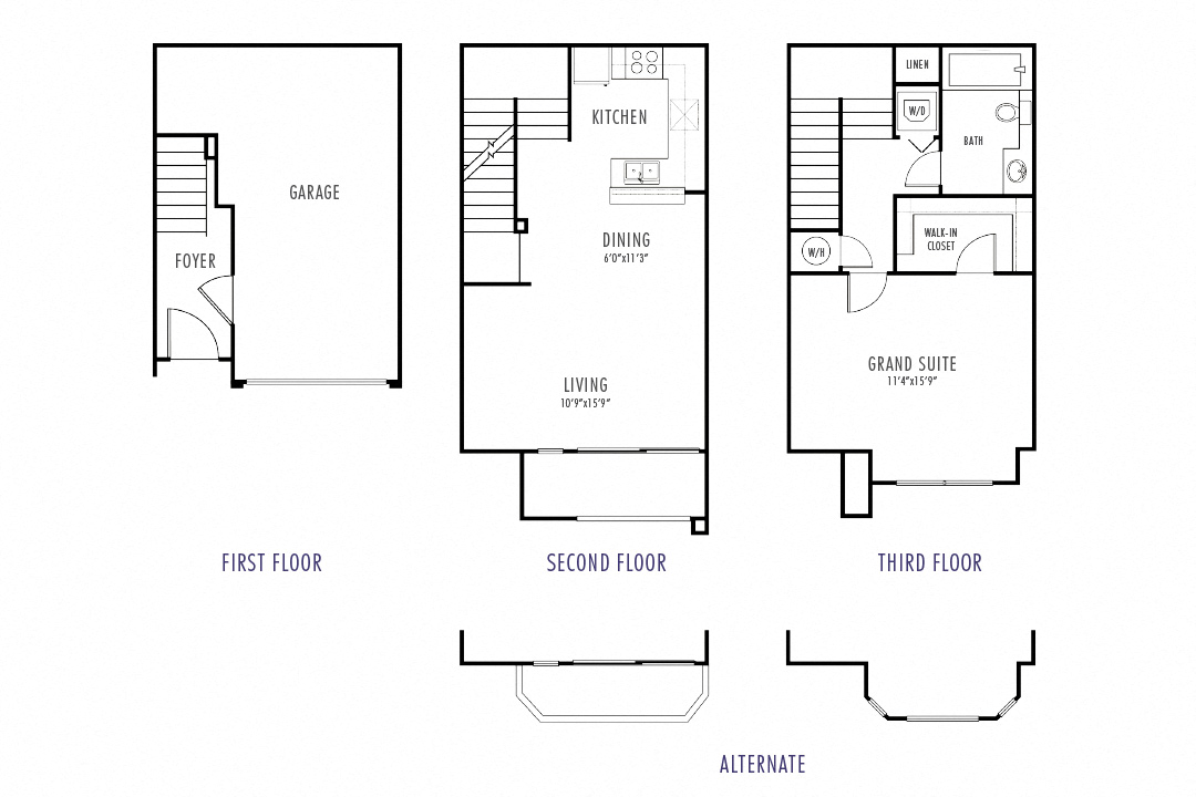 Floor plan for 1 bed, 1 bath, 796 sqft